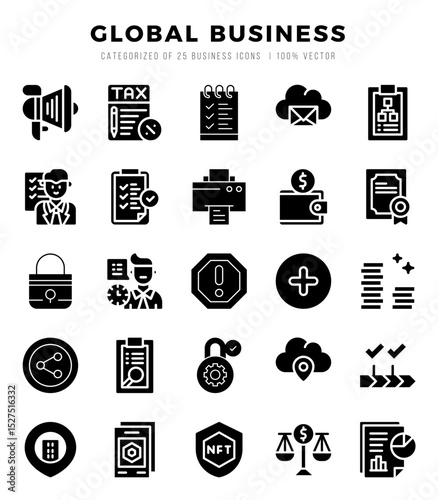 Set of Global Business icons. Vector Illustration.