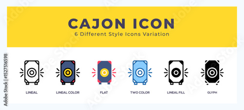 Cajon icon set with different styles. Design elements for logo. Vector illustration.