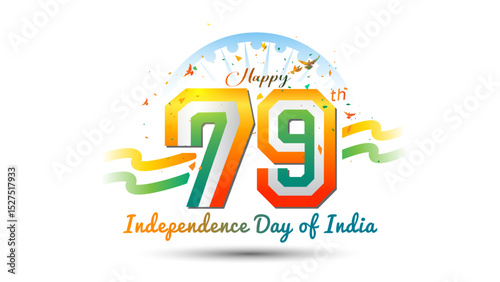 Happy 79th Independence day of India. Freedom celebration with 79 years of Indian glory and tricolor flag background.