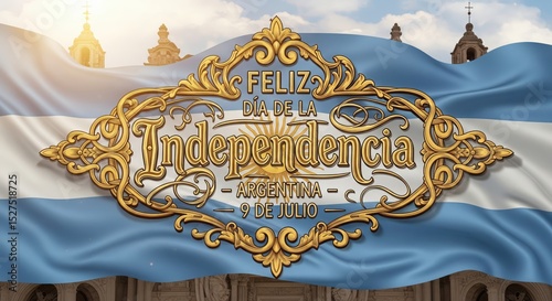 A greeting card for Argentina Día de la Independencia celebration, decorative lettering text 