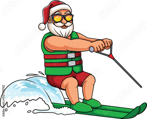Water Skiing Summer Santa Claus Vector Image