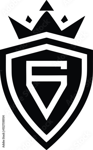 Bold black and white shield emblem with crown symbol representing authority and prestige