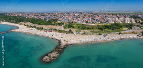 Aerial view to beach of Sarafovo neighborhood of Burgas, Bulgaria