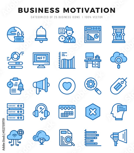 Business Motivation Two Color icons collection. 25 icon set. Vector illustration.