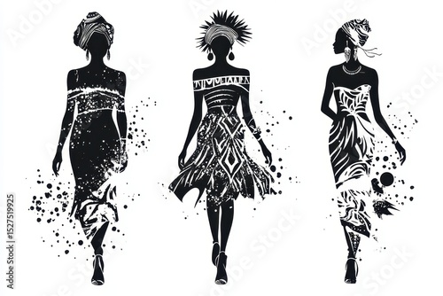 Elegant silhouettes of diverse women in traditional attire showcase cultural vibrancy during a fashion event