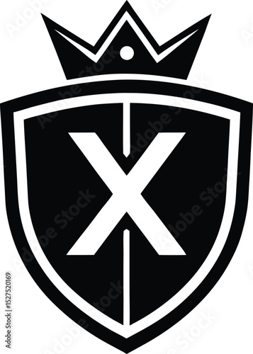 Bold shield with crown and letter x suitable for logo design and branding concepts
