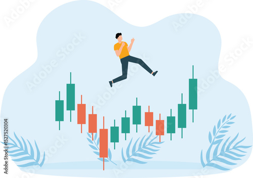 Success trader make profit with investment trading, stock market growth and get rich from Crypto trading concept, businessman investor with money briefcase running on candlestick graph.
