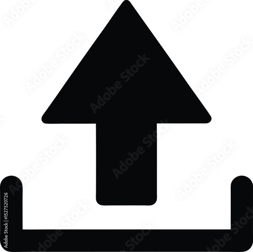 Black and white upload icon representing file transfer and data sharing for digital platforms
