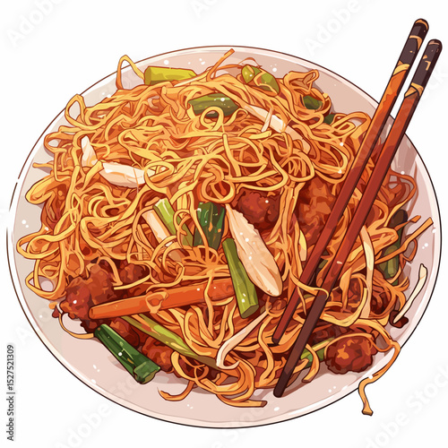 Chow Mein Stir-Fried Noodles with Chicken and Vegetables