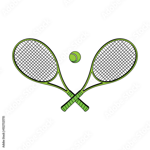 Crossed tennis rackets and ball. Color stylized illustration. Vector graphics.