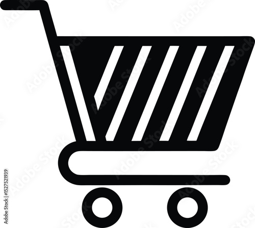 Simple black and white shopping cart icon representing retail sales and online purchasing