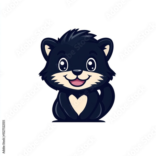 Cute black cartoon cat sitting