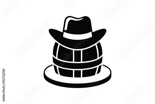 Silhouette art illustration of a traditional German hat resting on a beer barrel.eps