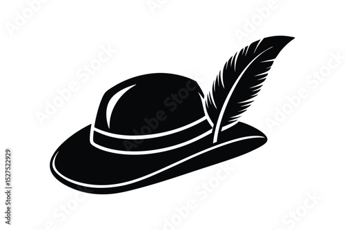 Silhouette art illustration of an Oktoberfest hat with feather in side view.eps