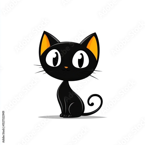 Cartoon black cat with large eyes