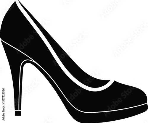 Elegant black high heel shoe silhouette isolated on white background fashion illustration