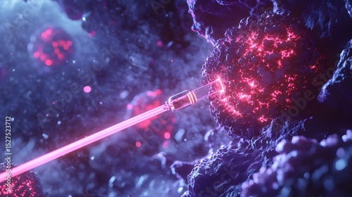 Laser beam targeting glowing cell structure