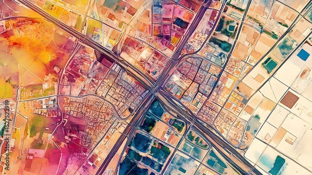 Fototapeta premium Aerial view cityscape urban development infrastructure roads