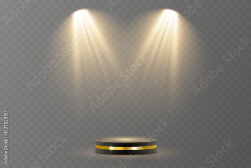 Shining spotlight glows in empty studio room. Soft stage lighting casts elegant beam texture. Luminous projection adds theater-style clarity. Multiple sources build immersive light composition.