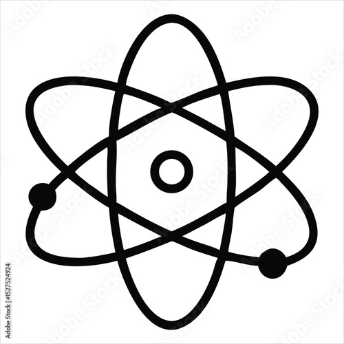 Atom icon black and white isolated on white background