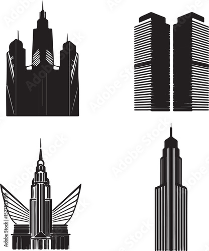 New York City urban skyline silhouette vector illustration featuring iconic skyscraper architecture