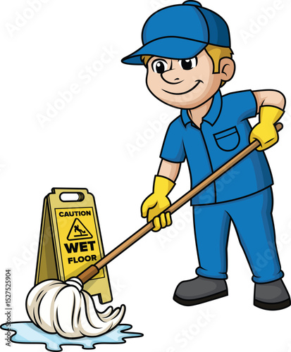 Man Mopping The Floor Vector Image