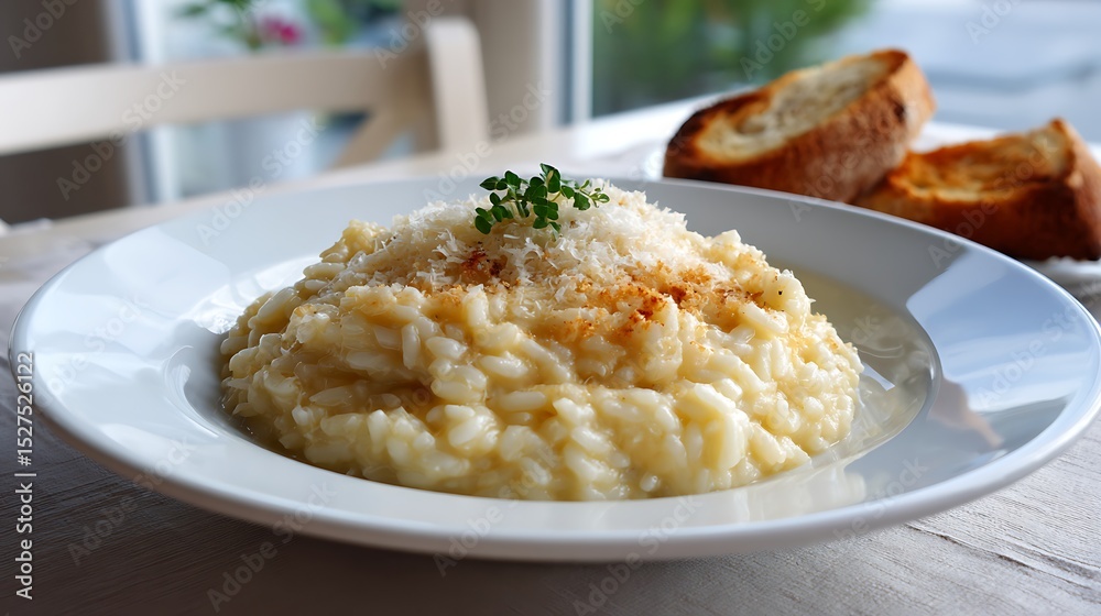 Creamy Risotto with Parmesan and Herbs Served with Toasted Bread Creamy Risotto with Parmesan and Herbs Served with Toasted Bread