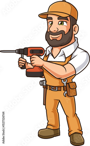 Hard-Working Handyman Drilling Vector Image