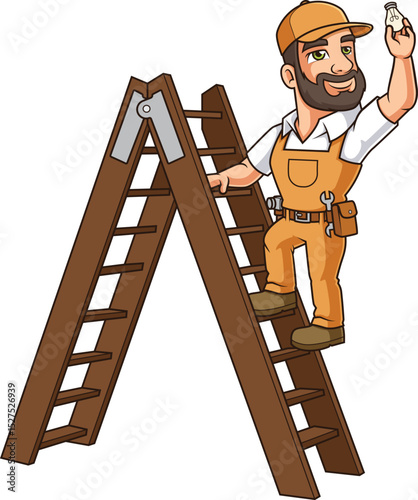 Handyman Changing Light Bulb Vector Image