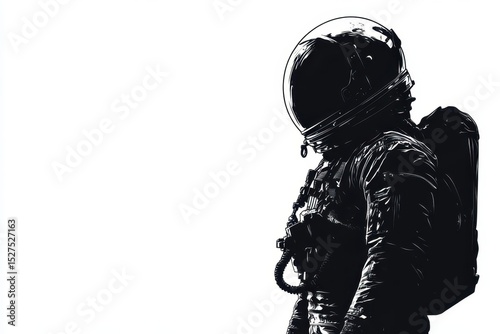 Astronaut in a sleek space suit stands against a minimalistic white background, embodying the essence of space exploration and the wonder of the universe