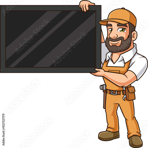 Handyman Installing Tv Vector Image