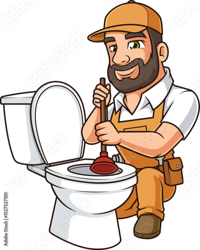 Handyman Unclogging Toilet Vector Image