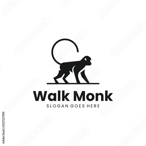 Monkey Walk Silhouette Logo Design 2