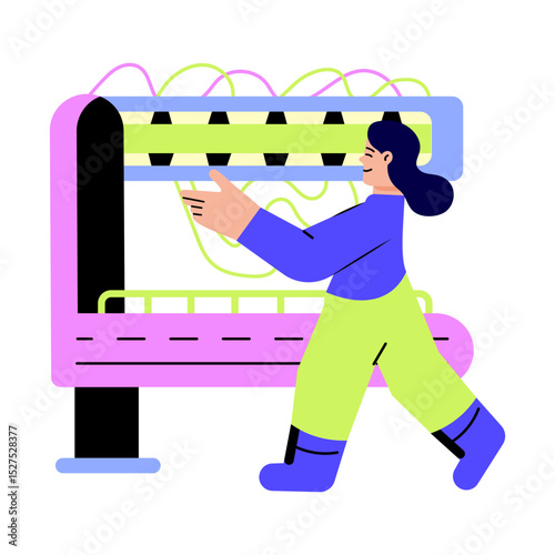 Flat illustration showing a character operating an industrial machine