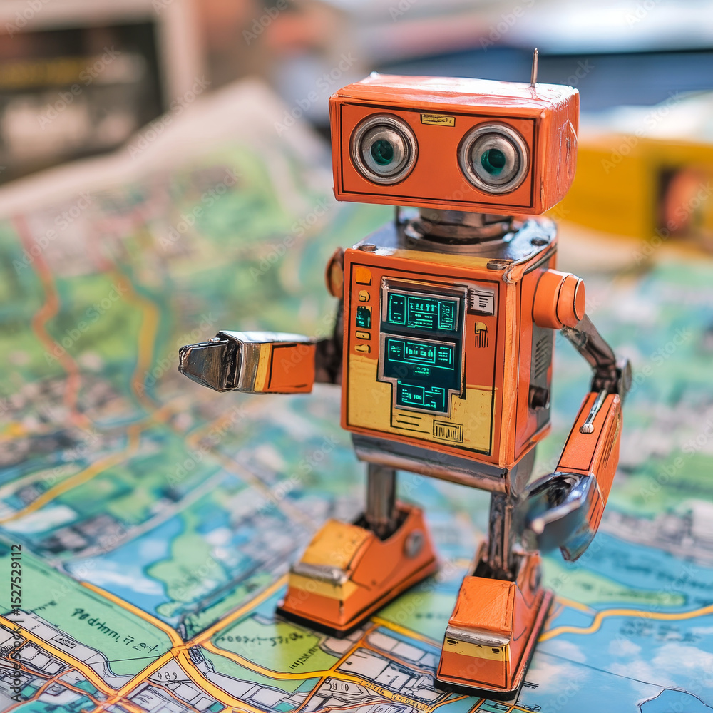 Fototapeta premium Hands of robots touching on GIS network connection highlight robotics transforming spatial data usage. Robots utilize GIS for navigation, collect geographic data, enhance mapping, and decision-making.
