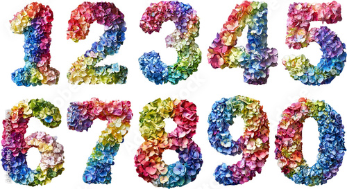 紫陽花の花びらで彩る数字 Numerical Art with Hydrangea Petal Elegance｜Generative AI