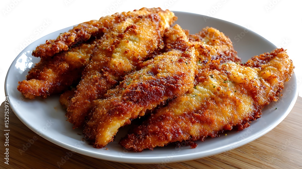 Crispy Fried Chicken Strips on a White Plate Crispy Fried Chicken Strips on a White Plate