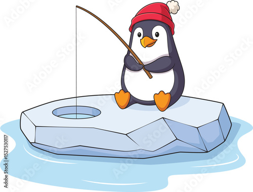 Winter Penguin Fishing Vector Image