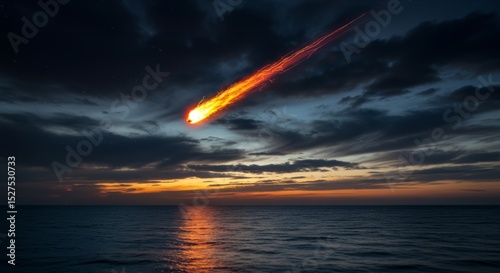 Fiery meteor impacting the ocean