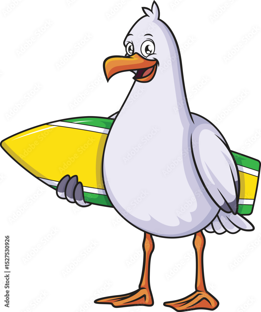 Obraz premium Seagull Holding Surfboard Vector Image