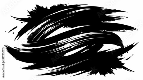 Abstract Black and Orange Brush Stroke on Yellow Background