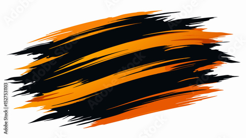Abstract Black and Orange Brush Stroke on Yellow Background
