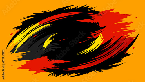 Abstract Black and Orange Brush Stroke on Yellow Background