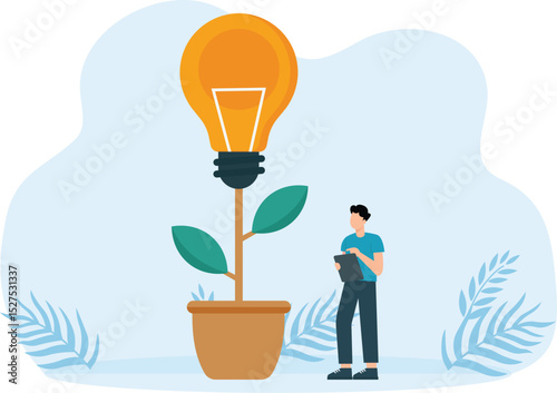 Good corporate culture or employee values, organization and team success or career growth, community participation or company growth, business employee working on growing tuber plant.
