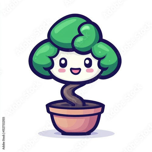 Cute cartoon bonsai tree in a pot