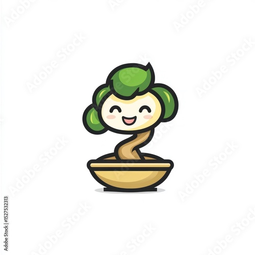Cute bonsai tree in a pot.  Happy expression