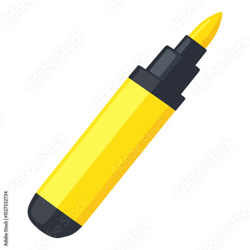 The image displays a yellow highlighter with a black cap angled slightly on a white background