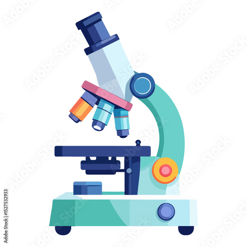 A cartoon microscope stands against a white background