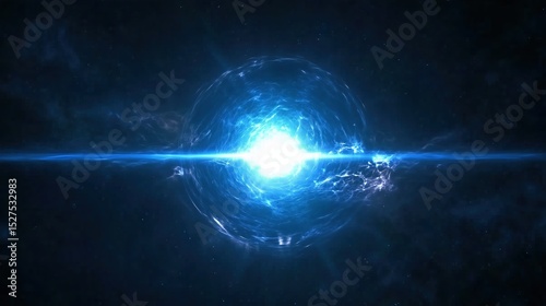 Brilliant Blue Light Shining at the Center of a Dark Background with Lens Flare, Creating an Immersive Visual Experience Ideal for Technology, Art, and Creative Design Fields