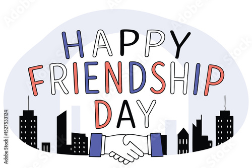 Friendship day cityscape silhouette design featuring celebratory text and urban skyline